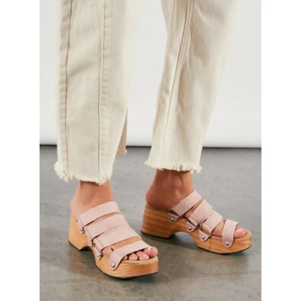 Free People Clogs Shoes Pink Virgo Strappy Platform Preppy Vacay Size 41 New
